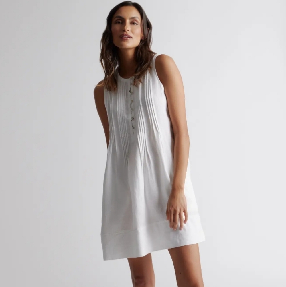 Quince European Linen Dress White Pleated Mini